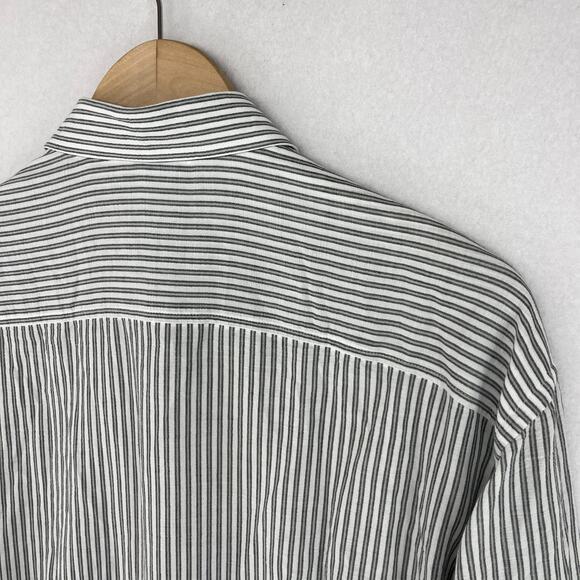 ZEGNA Shirt Mens L SPORT Striped Button Up Long Sleeve Woven Cotton Gray - Picture 9 of 15